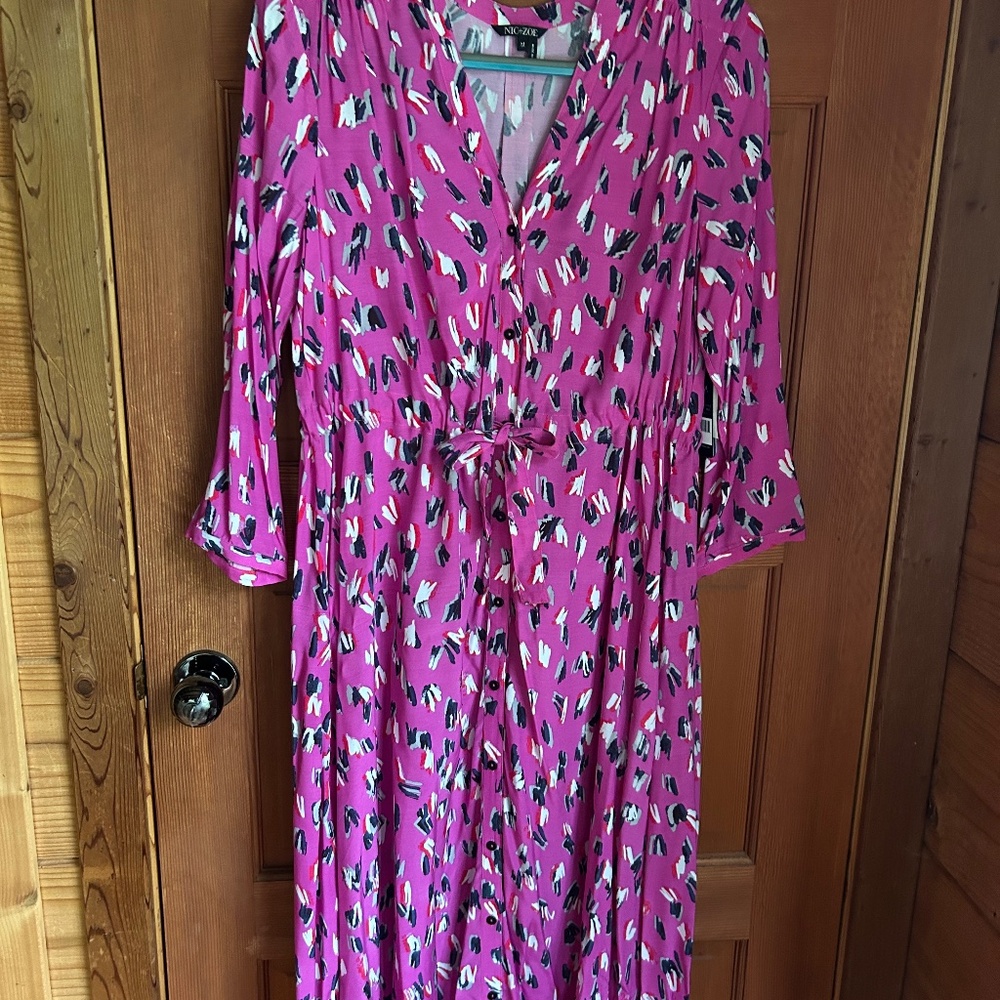 Nic + Zoe Pink Midi Viscose Dress (Size Medium)